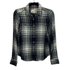 Aventura Cabincore Plaid Flannel Long Sleeve Button Down Shirt Medium Grey